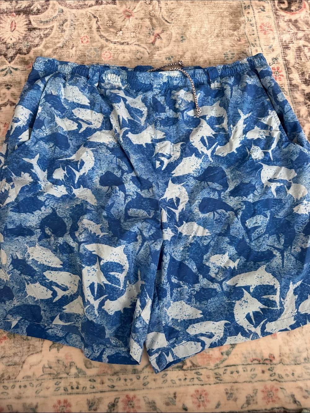 Columbia PFG Blue Shark Print Swim Shorts with liner